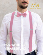 Massi Morino Hosenträger mit Fliege Set Herren und Damen inkl. verstellbarer Fliege und Geschenkbox - Y-Form Hosenträger zur Hochzeit