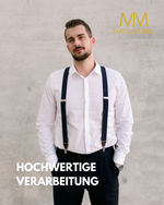 Massi Morino HosenträHerren 3,5 cm mit Echtleder - Y-Form Suspenders elastisch verstellbar inkl. Geschenkbox