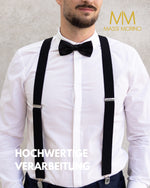 Massi Morino Hosenträger mit Fliege Set Herren und Damen inkl. verstellbarer Fliege und Geschenkbox - Y-Form Hosenträger zur Hochzeit
