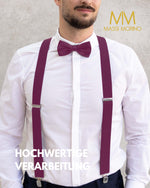 Massi Morino Hosenträger mit Fliege Set Herren und Damen inkl. verstellbarer Fliege und Geschenkbox - Y-Form Hosenträger zur Hochzeit