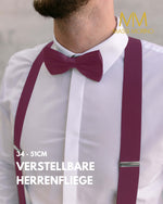 Massi Morino Hosenträger mit Fliege Set Herren und Damen inkl. verstellbarer Fliege und Geschenkbox - Y-Form Hosenträger zur Hochzeit