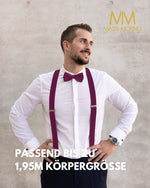 Massi Morino Hosenträger mit Fliege Set Herren und Damen inkl. verstellbarer Fliege und Geschenkbox - Y-Form Hosenträger zur Hochzeit