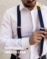 Massi Morino HosenträHerren 3,5 cm mit Echtleder - Y-Form Suspenders elastisch verstellbar inkl. Geschenkbox