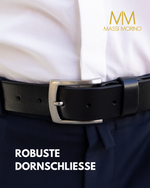 Massi Morino Ledergürtel Herren 3,5 cm - Vollledergürtel aus echtem Rindsleder inkl. Stoffbeutel - Geschenk für Männer