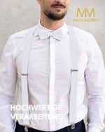 Massi Morino Hosenträger mit Fliege Set Herren und Damen inkl. verstellbarer Fliege und Geschenkbox - Y-Form Hosenträger zur Hochzeit
