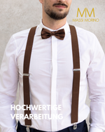 Massi Morino Hosenträger mit Fliege Set Herren und Damen inkl. verstellbarer Fliege und Geschenkbox - Y-Form Hosenträger zur Hochzeit