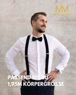 Massi Morino Hosenträger mit Fliege Set Herren und Damen inkl. verstellbarer Fliege und Geschenkbox - Y-Form Hosenträger zur Hochzeit