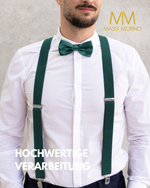 Massi Morino Hosenträger mit Fliege Set Herren und Damen inkl. verstellbarer Fliege und Geschenkbox - Y-Form Hosenträger zur Hochzeit