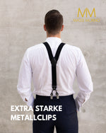 Massi Morino Hosenträger mit Fliege Set Herren und Damen inkl. verstellbarer Fliege und Geschenkbox - Y-Form Hosenträger zur Hochzeit
