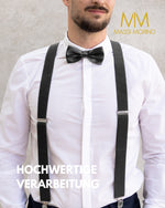 Massi Morino Hosenträger mit Fliege Set Herren und Damen inkl. verstellbarer Fliege und Geschenkbox - Y-Form Hosenträger zur Hochzeit