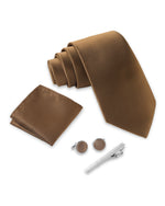 Massi Morino Krawatte mit Einstecktuch Set Herren inkl. Manschettenknöpfe, Krawattennadel und Geschenkbox - Männer Krawattenset zur Hochzeit