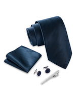 Massi Morino Krawatte mit Einstecktuch Set Herren inkl. Manschettenknöpfe, Krawattennadel und Geschenkbox - Männer Krawattenset zur Hochzeit