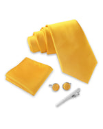 Massi Morino Krawatte mit Einstecktuch Set Herren inkl. Manschettenknöpfe, Krawattennadel und Geschenkbox - Männer Krawattenset zur Hochzeit
