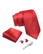 Massi Morino Krawatte mit Einstecktuch Set Herren inkl. Manschettenknöpfe, Krawattennadel und Geschenkbox - Männer Krawattenset zur Hochzeit