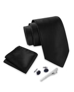 Massi Morino Krawatte mit Einstecktuch Set Herren inkl. Manschettenknöpfe, Krawattennadel und Geschenkbox - Männer Krawattenset zur Hochzeit