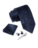 Massi Morino Krawatte mit Einstecktuch Set Herren inkl. Manschettenknöpfe, Krawattennadel und Geschenkbox - Männer Krawattenset zur Hochzeit