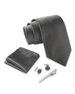 Massi Morino Krawatte mit Einstecktuch Set Herren inkl. Manschettenknöpfe, Krawattennadel und Geschenkbox - Männer Krawattenset zur Hochzeit