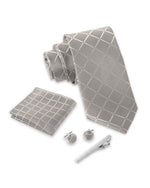 Massi Morino Krawatte mit Einstecktuch Set Herren inkl. Manschettenknöpfe, Krawattennadel und Geschenkbox - Männer Krawattenset zur Hochzeit
