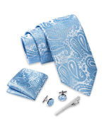 Massi Morino Krawatte mit Einstecktuch Set Herren inkl. Manschettenknöpfe, Krawattennadel und Geschenkbox - Männer Krawattenset zur Hochzeit