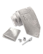 Massi Morino Krawatte mit Einstecktuch Set Herren inkl. Manschettenknöpfe, Krawattennadel und Geschenkbox - Männer Krawattenset zur Hochzeit