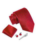 Massi Morino Krawatte mit Einstecktuch Set Herren inkl. Manschettenknöpfe, Krawattennadel und Geschenkbox - Männer Krawattenset zur Hochzeit
