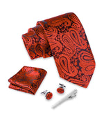 Massi Morino Krawatte mit Einstecktuch Set Herren inkl. Manschettenknöpfe, Krawattennadel und Geschenkbox - Männer Krawattenset zur Hochzeit