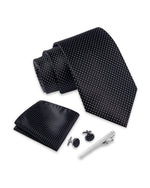 Massi Morino Krawatte mit Einstecktuch Set Herren inkl. Manschettenknöpfe, Krawattennadel und Geschenkbox - Männer Krawattenset zur Hochzeit