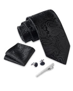 Massi Morino Krawatte mit Einstecktuch Set Herren inkl. Manschettenknöpfe, Krawattennadel und Geschenkbox - Männer Krawattenset zur Hochzeit