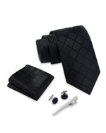 Massi Morino Krawatte mit Einstecktuch Set Herren inkl. Manschettenknöpfe, Krawattennadel und Geschenkbox - Männer Krawattenset zur Hochzeit