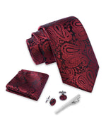 Massi Morino Krawatte mit Einstecktuch Set Herren inkl. Manschettenknöpfe, Krawattennadel und Geschenkbox - Männer Krawattenset zur Hochzeit