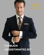 Massi Morino Krawatte mit Einstecktuch Set Herren inkl. Manschettenknöpfe, Krawattennadel und Geschenkbox - Männer Krawattenset zur Hochzeit