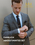 Massi Morino Krawatte mit Einstecktuch Set Herren inkl. Manschettenknöpfe, Krawattennadel und Geschenkbox - Männer Krawattenset zur Hochzeit