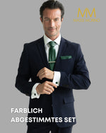 Massi Morino Krawatte mit Einstecktuch Set Herren inkl. Manschettenknöpfe, Krawattennadel und Geschenkbox - Männer Krawattenset zur Hochzeit