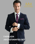 Massi Morino Krawatte mit Einstecktuch Set Herren inkl. Manschettenknöpfe, Krawattennadel und Geschenkbox - Männer Krawattenset zur Hochzeit