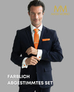 Massi Morino Krawatte mit Einstecktuch Set Herren inkl. Manschettenknöpfe, Krawattennadel und Geschenkbox - Männer Krawattenset zur Hochzeit
