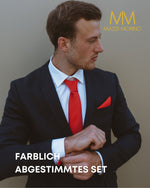 Massi Morino Krawatte mit Einstecktuch Set Herren inkl. Manschettenknöpfe, Krawattennadel und Geschenkbox - Männer Krawattenset zur Hochzeit