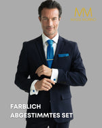 Massi Morino Krawatte mit Einstecktuch Set Herren inkl. Manschettenknöpfe, Krawattennadel und Geschenkbox - Männer Krawattenset zur Hochzeit