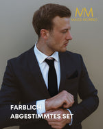 Massi Morino Krawatte mit Einstecktuch Set Herren inkl. Manschettenknöpfe, Krawattennadel und Geschenkbox - Männer Krawattenset zur Hochzeit