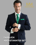 Massi Morino Krawatte mit Einstecktuch Set Herren inkl. Manschettenknöpfe, Krawattennadel und Geschenkbox - Männer Krawattenset zur Hochzeit