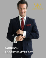 Massi Morino Krawatte mit Einstecktuch Set Herren inkl. Manschettenknöpfe, Krawattennadel und Geschenkbox - Männer Krawattenset zur Hochzeit