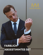 Massi Morino Krawatte mit Einstecktuch Set Herren inkl. Manschettenknöpfe, Krawattennadel und Geschenkbox - Männer Krawattenset zur Hochzeit