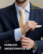 Massi Morino Krawatte mit Einstecktuch Set Herren inkl. Manschettenknöpfe, Krawattennadel und Geschenkbox - Männer Krawattenset zur Hochzeit