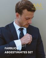 Massi Morino Krawatte mit Einstecktuch Set Herren inkl. Manschettenknöpfe, Krawattennadel und Geschenkbox - Männer Krawattenset zur Hochzeit