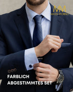 Massi Morino Krawatte mit Einstecktuch Set Herren inkl. Manschettenknöpfe, Krawattennadel und Geschenkbox - Männer Krawattenset zur Hochzeit