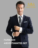 Massi Morino Krawatte mit Einstecktuch Set Herren inkl. Manschettenknöpfe, Krawattennadel und Geschenkbox - Männer Krawattenset zur Hochzeit