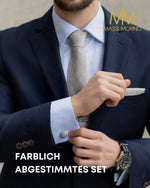 Massi Morino Krawatte mit Einstecktuch Set Herren inkl. Manschettenknöpfe, Krawattennadel und Geschenkbox - Männer Krawattenset zur Hochzeit