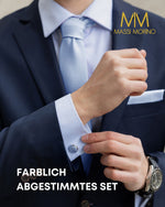 Massi Morino Krawatte mit Einstecktuch Set Herren inkl. Manschettenknöpfe, Krawattennadel und Geschenkbox - Männer Krawattenset zur Hochzeit