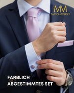 Massi Morino Krawatte mit Einstecktuch Set Herren inkl. Manschettenknöpfe, Krawattennadel und Geschenkbox - Männer Krawattenset zur Hochzeit