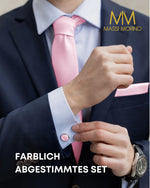 Massi Morino Krawatte mit Einstecktuch Set Herren inkl. Manschettenknöpfe, Krawattennadel und Geschenkbox - Männer Krawattenset zur Hochzeit