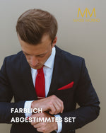 Massi Morino Krawatte mit Einstecktuch Set Herren inkl. Manschettenknöpfe, Krawattennadel und Geschenkbox - Männer Krawattenset zur Hochzeit
